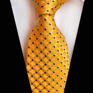Cravates Jacquard tissées en soie pour hommes, avec des rayures jaunes, <span class=keywords><strong>bleu</strong></span> <span class=keywords><strong>marine</strong></span> et à <span class=keywords><strong>pois</strong></span>, matière solide, très tendance, longueur 8cm, - Product Image 1