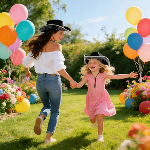 قبعة رعاة البقر الغربية بالجملة مع شراشيب للأطفال والآباء، مزينة بالألماس، مناسبة للحفلات والاستخدام الخارجي العادي - Product Image 4