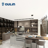 Armoire de cuisine classique, en gris et moderne, meuble avec rangement, nouveau modèle