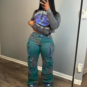 Vivibloook ASPT107 Big Pocket Tie Dye Jeans Pantalones para mujeres Pantalones DE TRABAJO Pantalones cargo - Product Image 4