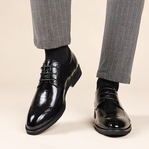 Chaussures habillées Oxford en cuir véritable à bout pointu, à lacets, couleur unie, pour le bureau et la carrière, pour hommes, toutes saisons - Product Image 1