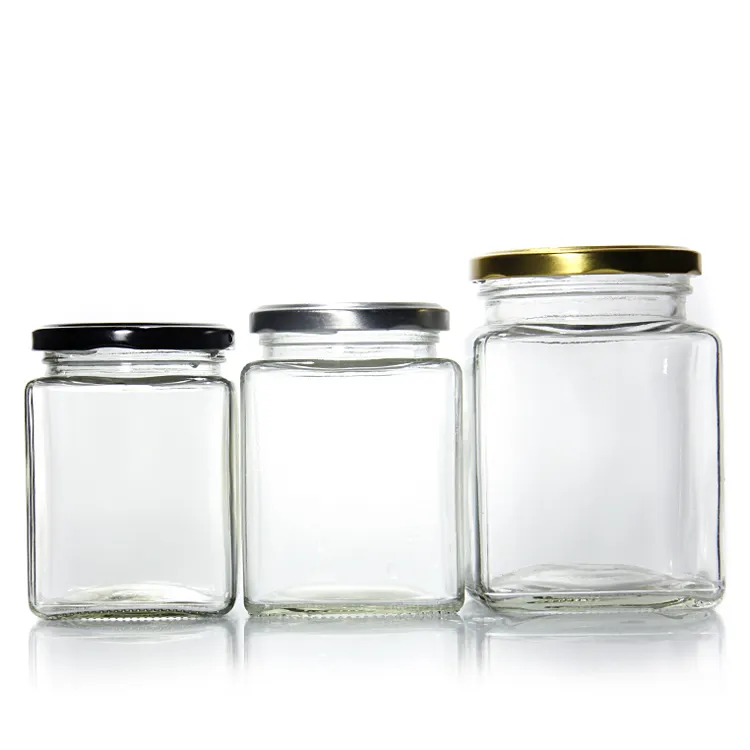 Prezzo a buon mercato 380Ml 500Ml vaso di vetro quadrato cibo contenitore di miele con coperchio di torsione