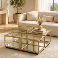 Ensemble de table basse modulaire en métal doré et verre, 4 pièces, étagère miroir, salon, fabrication OEM ODM