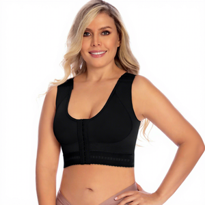 Sujetador sin mangas de alta compresión personalizado con cierre frontal, sin costuras, moldeador, con tirantes anchos y cierre de corchetes, ideal para verano, de nailon. - Product Image 3