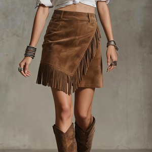 Nuova Minigonna Casual da Donna in Stile Retrò Occidentale, Asimmetrica con Frange, Aderente sui Fianchi, per <span class=keywords><strong>il</strong></span> Mercato Europeo e Americano - Product Image 1