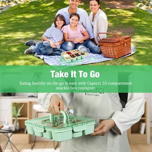 Rơm lúa mì snackle hộp <span class=keywords><strong>container</strong></span> lớn 10 ngăn chia phục vụ khay với nắp và xử lý được xây dựng trong <span class=keywords><strong>Container</strong></span> - Product Image 6