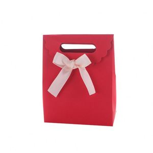 Die-cut Hand-held Recyclable Paperboard Gift <b>Bag</b> with Bow for Candy Souvenir Cosmetics Perfume Lipstick Coffee Beans - Product Image 3