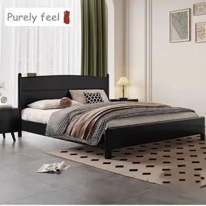 Purelyfeel giường gỗ rắn hoàn toàn kiểu Bắc Âu giường màu đen phong cách retro Pháp hiện đại đơn giản 1.8m giường đôi phòng ngủ chính