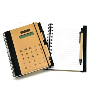 Buku Catatan Bisnis dengan 8 Kalkulator Tenaga Surya Digital, Kertas Daun Longgar, Alas Menulis