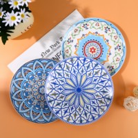 Assiettes de dîner ethniques Mandala bleues bohèmes, assiettes de présentation en céramique florales colorées pour mariage, fête, maison – Personnalisation disponible