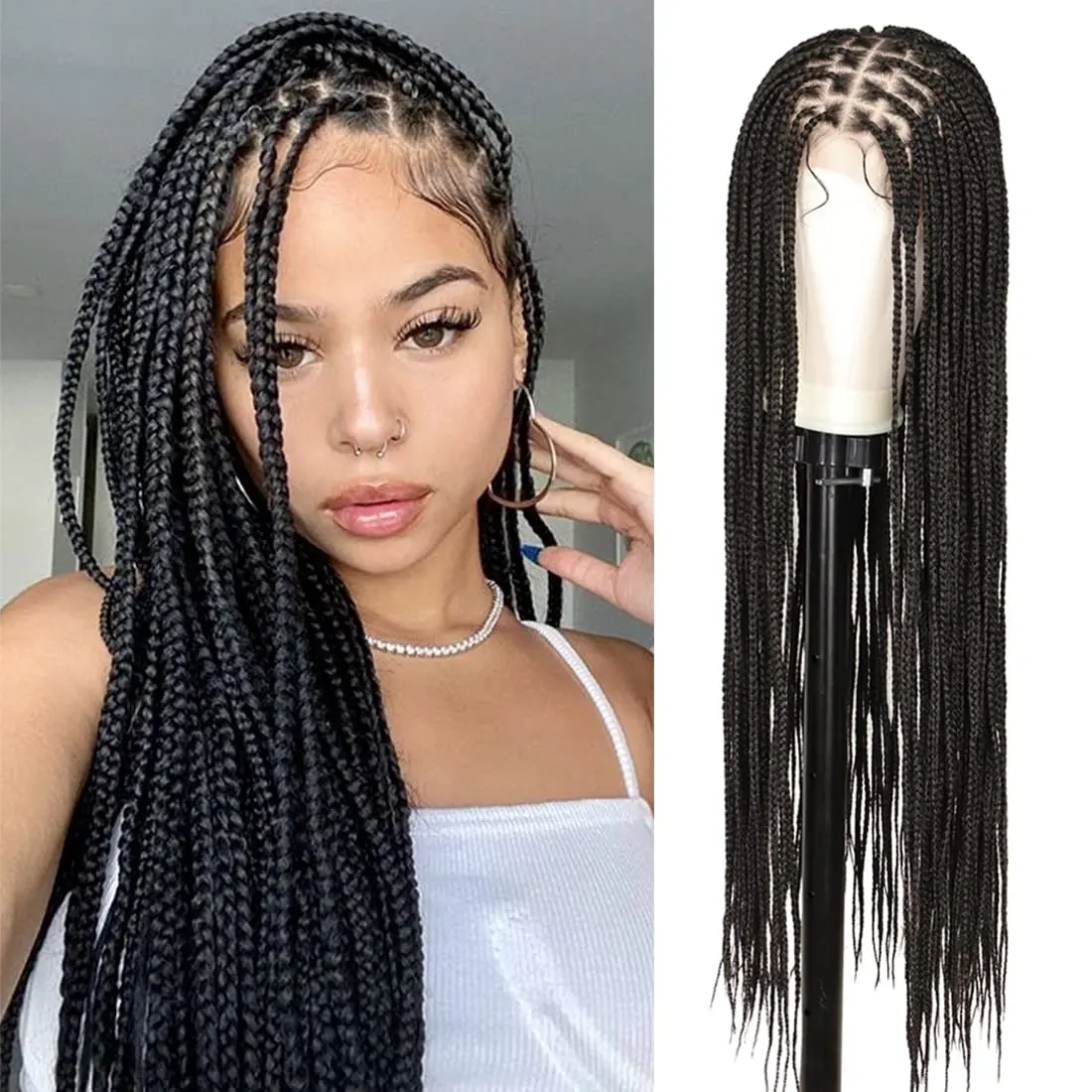 Wholesale Glueless Braid Wig Vendors,Full Lace Braided Wigs Synthetic Hair For Women,Transparent Cornrow Braided Lace Front Wig