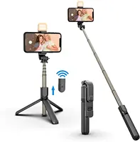 CYKE L03s Tripod Tongkat Swafoto, Tongkat Selfie dengan Lampu Pengisi, Dudukan Tripod Ponsel dengan Remot Rotasi 360 Derajat
