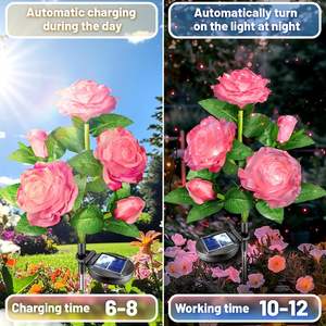 Lámpara Solar LED con Forma de Rosa para Decoración de Jardín, Impermeable, para Exteriores, Césped, Patio - Product Image 3