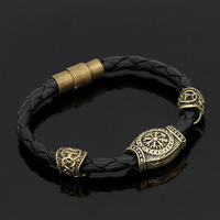 Bracelet Viking Nordique Odin Symbole Main Chaine Cuir Homme Femme Perles Runes Argent Antique Alliage Bijoux Gros Yiwu Cadeau