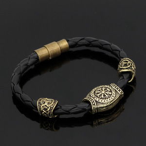 Bracelet Viking Nordique Odin Symbole Main Chaine Cuir Homme Femme Perles Runes Argent Antique Alliage Bijoux Gros Yiwu Cadeau - Product Image 3