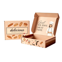 Boîte personnalisée beige avec couvercle et base, impression artistique et couvercle amovible pour boulangerie et vente de produits alimentaires