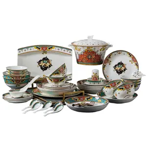 High quality Jingdezhen bone china tableware set home decor 58pcs flatware dishes sets
