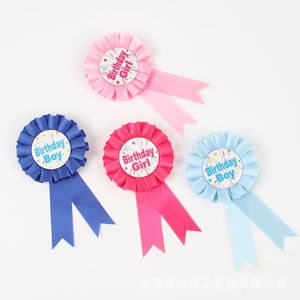 Shi Hui Birthday Girl Boy <b>Ribbon</b> Badge Pink Blue <b>Red</b> Custom Made Party Favor Pin Corsage Round Badge - Product Image 4