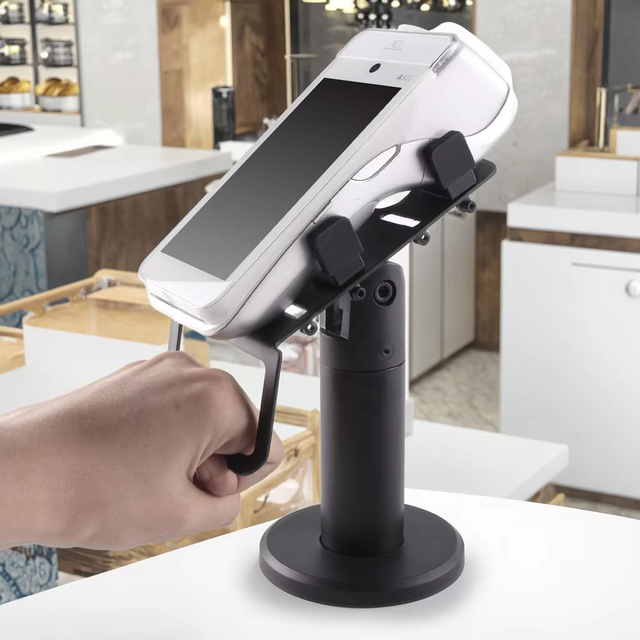 Factory Supply Universal Credit Card Terminal Machine Stand Black Plastic Rotatable Pos Holder Stand Anti-theft Security Desk