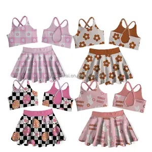 Custom Baby Girl Clothes Set Easter Print Sleeveless Crop Top and Elastic Dress Toddler Girl Summer Outfits
