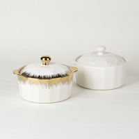 Vente à prix d'usine : Soupière en porcelaine au design géométrique, pot à soupe en céramique avec électroplaqué doré