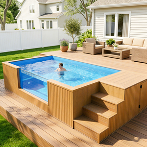 สระว่ายน้ำไฟเบอร์กลาสอเนกประสงค์กลางแจ้ง พร้อมปั๊มน้ำอัจฉริยะ ใช้งานได้ทันที สำหรับติดตั้งเหนือพื้นดินในสวนหลังบ้าน - Product Image 1