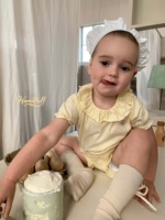 Ensemble deux pièces à col volanté pour tout-petits, t-shirt à manches courtes et short bloomers, tenue de princesse mignonne pour bébé, usage quotidien à la maison, 100% coton