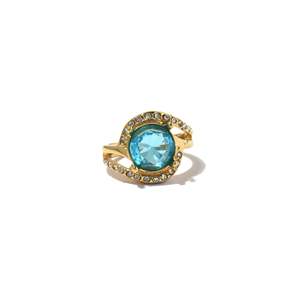 Fashion <b>Ring</b> 316L Stainless Steel PVD Gold Plating Blue Gemstone <b>Statement</b> Jewelry - Product Image 1