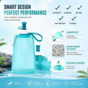 Custom Logo Tpu Silicone Collapsible Bottle Foldable Sports <b>Water</b> <b>Pouch</b> Leakproof Outdoor Running Hiking Drinking Bag - Product Image 5