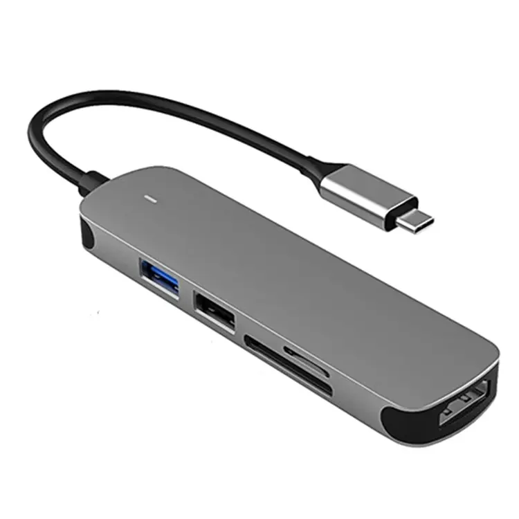 5 trong 1 USB Loại C HUB Adapter với 4K 30Hz HDTV Multiport Đầu đọc thẻ USB3.0 TF SD video đa cổng adapter