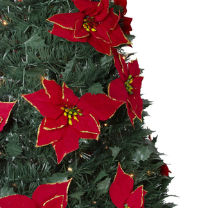 6' Pre-Lit <strong>Slim</strong> Pre-Decorated Poinsettia Pop-Up <strong>Trees</strong> Artificial Christmas Collapsible <strong>Tree</strong> - Product Image 3