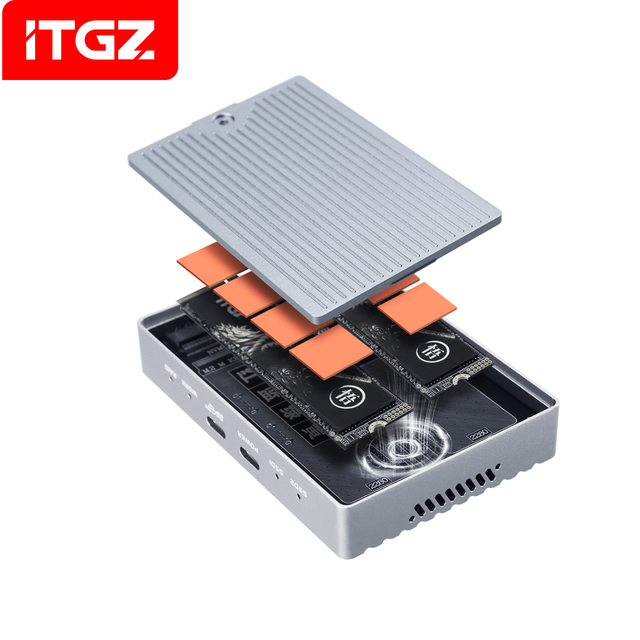 ITGZ Dual Nvme Enclosure 2-Bay Hardware RAID Enclosure 10Gbps Transmission Speed SSD Case