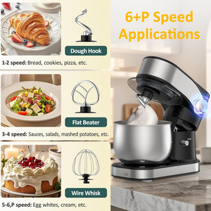 Robot culinaire 3-en-1 de 1300W avec bol en acier inoxydable et crochet pétrisseur, grande capacité de 6,5 litres, sur socle – Vente en gros - Product Image 4