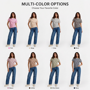 เสื้อยืดผู้หญิงลายทางผ้าฝ้าย OEM ODM สกรีนโลโก้ได้ คอกลม แขนสั้น สไตล์ลำลอง สำหรับแบรนด์แฟชั่น - Product Image 2