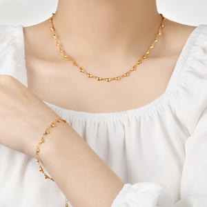 Mercanti di fabbrica di beneficenza 18K placcato oro cuore collana bracciale moda in acciaio inox gioielli Set per le donne - Product Image 6