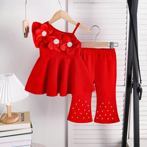 Conjunto Dulce de Verano 2026 para Bebé Niña: Vestido Casual sin Mangas con Apliques y Tirantes, Transpirable, Estampado, y Pantalones con Cuentas y Detalles de Cuerno - Product Image 2