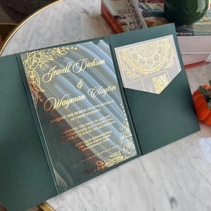 ロイヤルブルー ドク ポケットフォールド 招待状 ウェディングカード クリアアクリル 結婚 婚約 招待状セット - Product Image 2