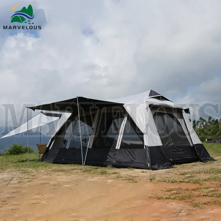 Glamping outdoor double layer two room tenda da campeggio a tunnel grande di alta qualità antipioggia per 8-10 persone
