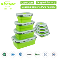 Boîte de rangement pliable en silicone de qualité alimentaire Refine Factory 1200 ml, boîte à bento, récipient de stockage alimentaire avec couvercle en PP pour les sorties en plein air