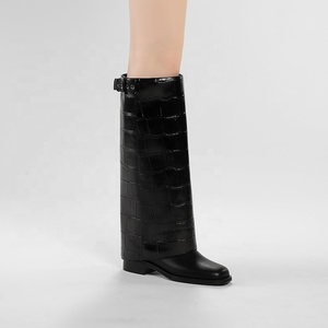 Botas de Mujer Personalizables de Lujo, Estilo Occidental Clásico, hasta la Rodilla, de Cuero PU con Grabado de Cocodrilo, Plegables, con <span class=keywords><strong>Tacón</strong></span> Cuadrado, para Verano/Invierno - Product Image 2