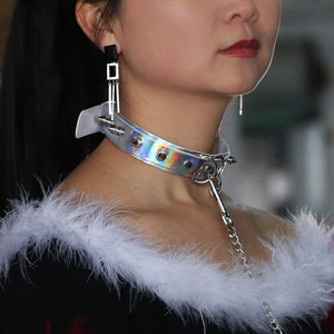 Rivet cuir Laser <span class=keywords><strong>collier</strong></span> ras du cou BDSM Bondage <span class=keywords><strong>collier</strong></span> avec chaîne en métal <span class=keywords><strong>laisse</strong></span> de chien femmes chambre bijoux de mode - Product Image 1