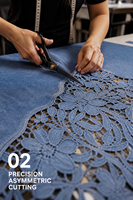 Jupe longue en jean pour femme, asymétrique, avec patchwork de dentelle florale, style vintage délavé, coupe trapèze, élégante, dentelle ajourée