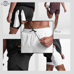 Pantalones Cortos Deportivos de Gimnasio para <span class=keywords><strong>Hombre</strong></span>, de Nailon, Doble Capa, Transpirables, con Logotipo Personalizado al por Mayor - Product Image 3