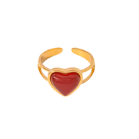 Bague unisexe classique et tendance en acier inoxydable plaqué or, sertie de pierres en forme de cœur, agate naturelle bordeaux, par un fournisseur tiers