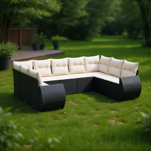 Conjunto de Sofás de Jardín en Negro y Crema, Muebles de Ratán para Exteriores con Cojines de Espuma de Alta Densidad, Diseño Contemporáneo Impermeable - Product Image 2
