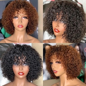 New Kinky Xoăn Bob Mật Ong Nâu Afro Lọn Tóc Giả Trinh Nữ Full Brazil Lớp Biểu Bì Aligend Tóc Con Người Ren Phía Trước Tóc Giả Với Bang - Product Image 5