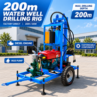 Petite foreuse de puits d’eau tractée sur roues 200m avec pompe à boue machine diesel de forage pour l’eau à usage domestique CE