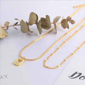 Collar de Moda con Colgante de Doble Capa, Cuadrado Irregular, de Acero Inoxidable, Chapado en Oro de 18K, para Mujer - Product Image 3