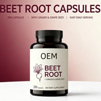 Capsules de racine de betterave OEM avec gingembre et pépins de raisin, 200 capsules, complément alimentaire
