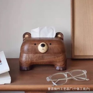 Caja de pañuelos de madera de nogal con forma de oso, 2L, hecha a mano, para almacenamiento en escritorio, hogar u oficina - Product Image 1